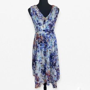 Simply Vera Vera Wang Asymmetrical Handkerchief hem Blue Floral empire Dress XLP
